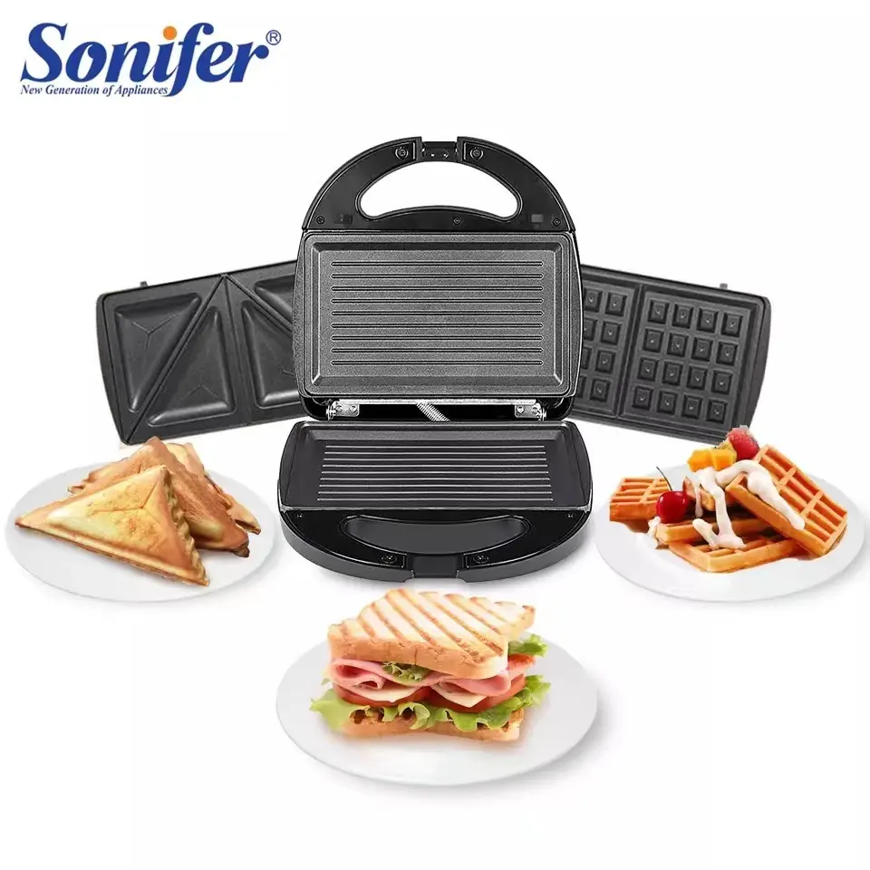 Sonifer SF-6050 placas elétricas não aderentes, destacáveis para sanduíche, fabricante de waffle 3 em 1