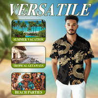 Chemise Hawaïenne Personnalisée Luxe Motif Dragon Noir et Or OEM POD Chemise de Plage Personnalisée pour Homme