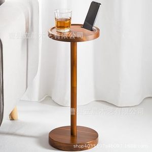 Lichen Wooden <b>Side</b> <b>Table</b> <b>Round</b> With Phone Holder <b>Small</b> Drink <b>Table</b> For Sofa Multifunctional Furniture - Product Image 1