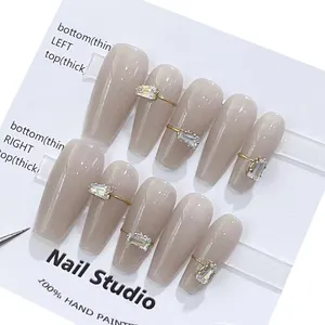 New Arrival 10pcs 3D Luxury French Tip Nails Cat Eye pearl Coffin Ballerina Artificial Fingernails Hand Made Press on nail