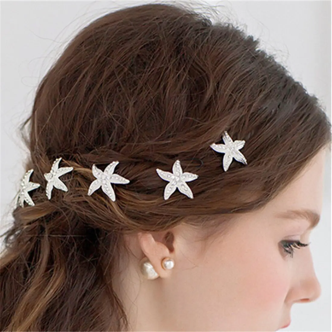 Trendy Starfish Crystal Hairband Bridal Accessories Jewelry Wedding Women Fancy Hair Clips Gift Party Rhinestone Stone