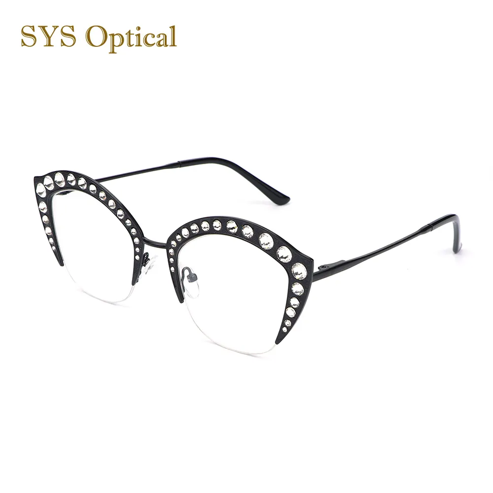 Special Design Metal Diamond Spectacle Frames Half Rim Shining Glasses Frames Luxury Eyewear