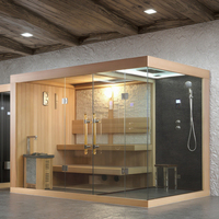 Kompor Sauna Kayu Solid Listrik Tradisional Finlandia untuk Rumah, Sauna Kering Dalam Ruangan dengan Kombinasi Shower Uap Batu