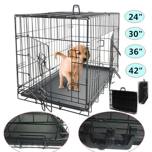 Hot-selling Drop Shipping Dog House Cage Black Metal Wire Big Pet Kennels Dog Cage With <strong>Plastic</strong> <strong>Tray</strong>