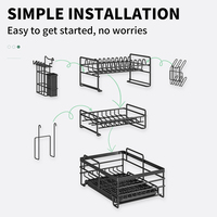 Estante de cocina de 2 niveles de acero inoxidable para platos, escurridor de platos, soporte para jabón con drenaje, organizador de almacenamiento