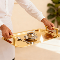 Assiettes carrées en acier inoxydable plaqué or pour la cuisine avec poignée, assiettes de service, plateau de présentation