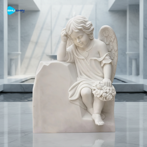 Мемориальный памятник из натурального мрамора «Маленький ангел», красивый белый мраморный надгробный камень «Маленький ангел» - Product Image 1