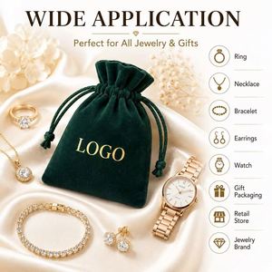 Pochette à bijoux en velours imprimée sur mesure avec cordon de serrage, sac d'emballage de luxe pour bague, collier, bracelet, boucles d'oreilles, cadeau de marque - Product Image 3