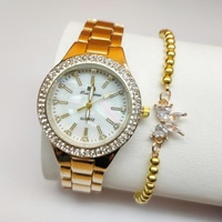 Montres-bracelets Habillées pour Femme, Montre Dorée à Diamants en Cristal, Ensemble Bracelet en Acier Inoxydable Argenté, Horloge WW058