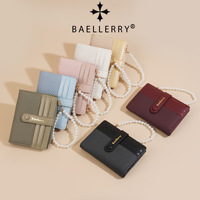 Dompet Wanita Premium Tali Mutiara dengan Ritsleting, Tempat Kartu Pendek, Tas Clutch Merah PU, Dompet Kecil