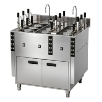 Cuiseur à pâtes commercial électrique automatique en acier inoxydable 9 trous 18000W avec panier de 14 cm pour nouilles, cylindre unique