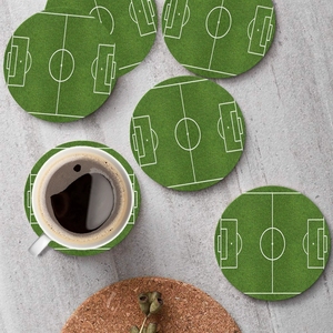 Sous-verres en bois avec motif terrain de football, sous-verres de 4 pouces pour la décoration de table sur le thème du sport, fournitures pour fêtes d'anniversaire - Product Image 3