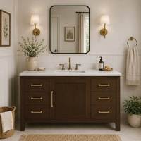 Meuble-lavabo de salle de bain en bois de style transitionnel avec un seul lavabo et portes Shaker pour projet hôtelier