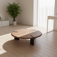 Table basse ovale minimaliste en bois brun avec pieds en acier inoxydable pour hôtel et salon
