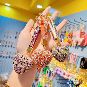 Korean Wholesale Full Diamond Heart Beautiful Key Chain Diy Anti Loss Crystal Pendant Keychain for Women Bag Accessories