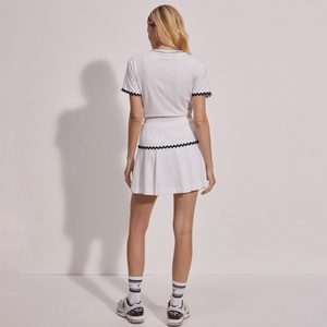 Women's Sexy Tenniscore Half Zip Golf <b>Tshirt</b> Solid Color Athletic Breathable Quick Dry <b>Polyester</b> Workout Sets Girls Custom OEM - Product Image 4