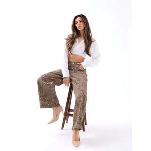 กางเกงขากว้างพิมพ์ลายสำหรับผู้หญิงจากมิวนิก พร้อมกระดุมปิดลายเสือดาว กางเกงเอวสูงสำหรับใส่ลำลอง - Product Image 3