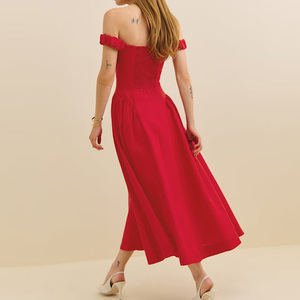 Custom all'ingrosso estate di alta qualità delle donne di cotone elegante di solito vestito una linea di spalle abito lungo per le donne - Product Image 2