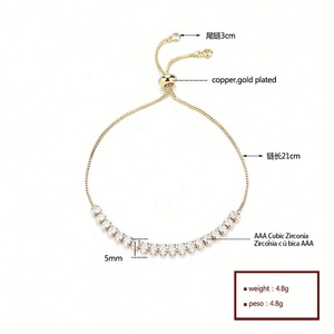 Bracelets ajustables en or laminé 18 carats avec zircone cubique colorée, style Joyería Fashion Radiant, vente en gros, en perles - Product Image 6