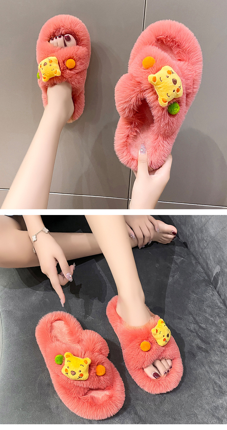 New Fluffy Slippers Ladies Cross Non-slip Soft Plush Warm Winter Slippers for Women Cotton Shoes