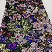 Grande dentelle de fleurs à paillettes brodées Tissu à paillettes multicolore pour tissu de mariage formel