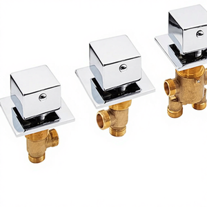 Robinet <span class=keywords><strong>de</strong></span> bain en laiton chromé à 3 pièces avec cartouches en céramique, ensemble <span class=keywords><strong>de</strong></span> <span class=keywords><strong>douche</strong></span> pour salle <span class=keywords><strong>de</strong></span> bain, <span class=keywords><strong>cabine</strong></span> ou hammam (poignée carrée), mélangeur - Product Image 1