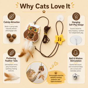 Jouet suspendu pour chat, auto-entretenant, avec centre à herbe à chat et queue en plumes, fixation murale à ventouse, jouet d'entraînement pour animaux de compagnie - Product Image 6
