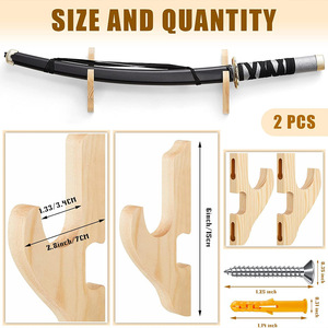 Soporte de pared desmontable de madera de bambú para espadas, ajustable, sin perforaciones, con acabado pulido, para espadas samurái y flautas. - Product Image 2