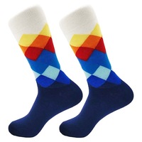 Chaussettes amusantes pour hommes, motif diamant fin, motif argyle, tube tridimensionnel, géométrique, drôle, grande taille, coton peigné