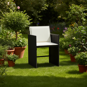 Chaise de jardin en rotin noir avec coussin crème, mobilier d'extérieur au design contemporain, durable pour une utilisation en jardin - Product Image 2