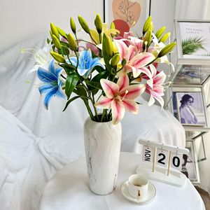 Centrotavola Decorativo di Alta Qualità con 2 Fiori di Giglio Artificiali Bianchi e Rosa a Tocco Reale - Product Image 3