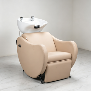 Fauteuil de lavage électrique moderne pour salon avec bac en céramique, repose-pieds réglable, fonction massage, revêtement en cuir PU durable et structure métallique - Product Image 3