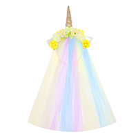Penjualan Panas Bando Kepala Unicorn Pelangi dari Jaring Plastik untuk Bayi Perempuan Bando Bunga untuk Pesta Ulang Tahun.