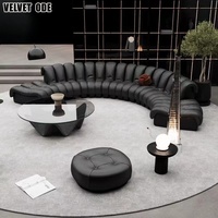 Ensemble de canapés modulaires en cuir noir italien - Courbe serpent, unique pour le salon, l'hôtel et le bureau