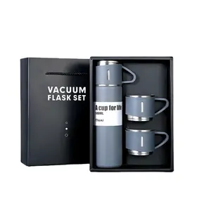 Benutzer definiertes Logo Luxus Corporate Business Geschenk box Set Trink geschirr Set Thermoskanne Vakuum flasche Edelstahl Wasser flasche mit 2 Tassen