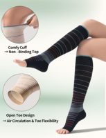 Chaussettes de compression sans orteils en viscose de bambou OEM 15-20 mmHg, chaussettes de compression mi-hautes ouvertes aux orteils, soutien sportif quotidien de qualité supérieure