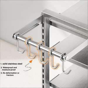מתלה אחסון למכסים וסירים מנירוסטה 304, 5 שכבות, מתכוונן לגובה, עם ווים, לארגון אביזרי כיור המטבח - Product Image 4