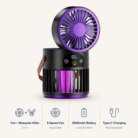 Ventilateur anti-moustiques rechargeable USB 5 vitesses 3600mAh, répulsif électrique pliable 3-en-1 pour la maison et le camping en extérieur