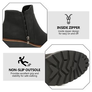 Damen Stiefeletten Round Toe Elegante Lederstiefel Chunky <span class=keywords><strong>Low</strong></span> Heel Rutsch fester kurzer Stiefel Herbst Winter Bootie mit seitlichem Reiß verschluss - Product Image 3