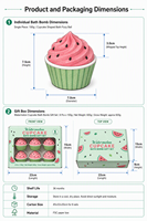 Coffret de 6 bombes de bain personnalisées en forme de cupcake pastèque, 100g, à base de plantes, faites à la main, avec crème fouettée, rafraîchissantes et aromatiques, boîte cadeau OEM