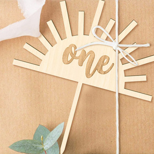 Decorazione per Torta '<span class=keywords><strong>One</strong></span>' in Legno Riutilizzabile per Baby Shower e Festa di Primo Compleanno - Product Image 1