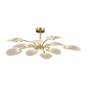 Nordic Modern Lotus 10-Leaf Shape Copper For Bedroom Living Room Home Lighting Fixture Decor LED Ceiling Lamp Chandeliers