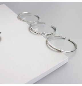 Toptan kadınlar katı gümüş 925 saf gümüş açık manşet 2024 tasarım bileklik kazımayı için - Product Image 2