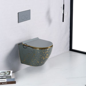 Inodoro de Pared de Cerámica Moderno, Sin Borde, Color Gris Dorado de Lujo, Fácil de Limpiar, Ahorra Espacio - Product Image 3
