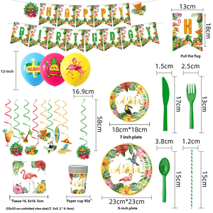 Set di Articoli per Feste di Compleanno a Tema Hawaiano Aloha Luau, Piatti, Bicchieri, Palloncini, Vendita all'Ingrosso - Product Image 2