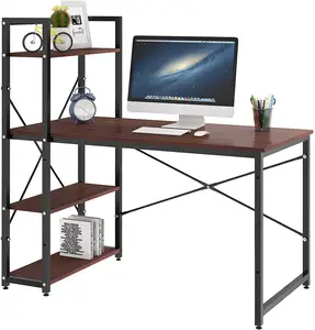 Stalen Frame Houten Home Office Tafel Met 4 Tier Opslag Planken Studie Tafel Workstation Voor Home Office Walnoot Computer Pc bureau