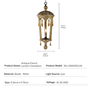 Lámpara Colgante de Metal Retro Estilo Palacio, Farol de Madera Francés Antiguo, para Vestíbulo y Dormitorio, Artículo de Diseño para Proyectos al por Mayor - Product Image 2