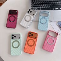 Coque de téléphone à motif ondulé pour iPhone 17 18 Pro Max, avec support magnétique rotatif à 360 degrés et cadre métallique pour appareil photo