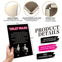 Panneaux en métal rétro avec slogan 'Règles de toilette', faible MOQ, vente en gros, citations amusantes vintage pour la décoration murale de la maison et de la salle de bain
