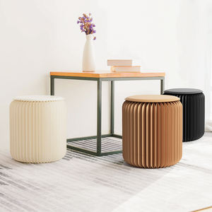 Ihpaper H35cm <span class=keywords><strong>tabouret</strong></span> en papier <span class=keywords><strong>carton</strong></span> tabourets pliants poufs avec coussin rond en cuir PU meubles de salon - Product Image 5